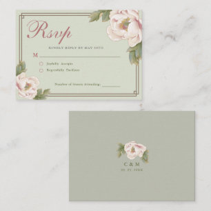 Carte De Correspondance Sage BUDGÉTAIRE & Peony Blush Mariage Floral RSVP