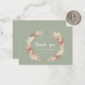 Carte De Correspondance Sage Green Budget mariage Boho wreath merci (Devant/Arrière en situation)