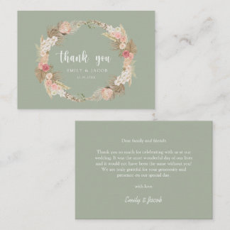 Carte De Correspondance Sage Green Budget mariage Boho wreath merci