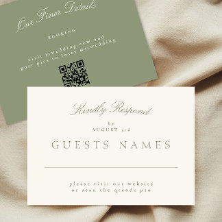 Carte De Correspondance Sage Green Elegant Mariage officiel QR CODE RSVP