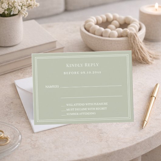 Carte De Correspondance Sage green wedding response RSVP