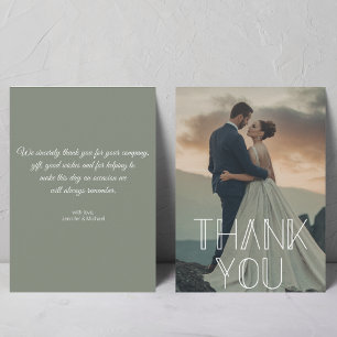 Carte De Correspondance Sage Typographie Vert Mariage Photo Merci