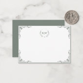 Carte De Correspondance Sage vert et blanc | Monogramme des initiales mode (Devant/Arrière en situation)