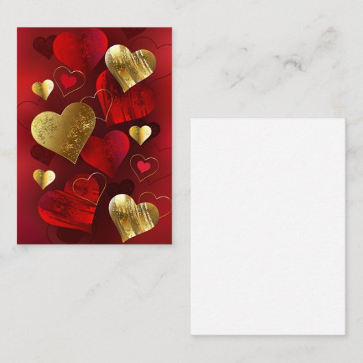 Carte De Correspondance Saint-Valentin dorés et rouges (Devant / Derrière)