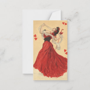 Carte De Correspondance Saint-Valentin vintage, Madame de danse Red Hearts