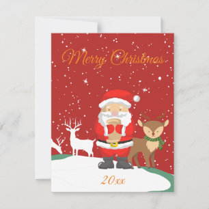 Carte De Correspondance Santa Claus et cerfs mignon rétro mode hiver Noël