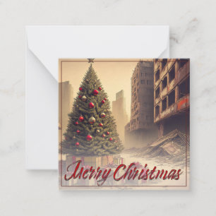 Carte De Correspondance Sapin de Noël au milieu des ruines Joyeux Noël