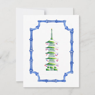 Carte De Correspondance Sapin de Noël Pagode en Bambou Chinoiserie