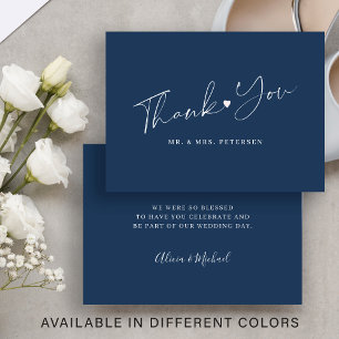 Carte De Correspondance Scénario de remerciement de mariage bleu marine à