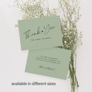 Carte De Correspondance Scénario de remerciement de mariage vert olive bud