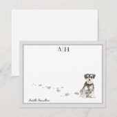 Carte De Correspondance Schnauzer Gris Monogramme frontalier personnalisé (Devant / Derrière)