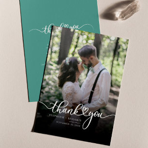 Carte De Correspondance Script avec coeur Mariage de jour Merci photo