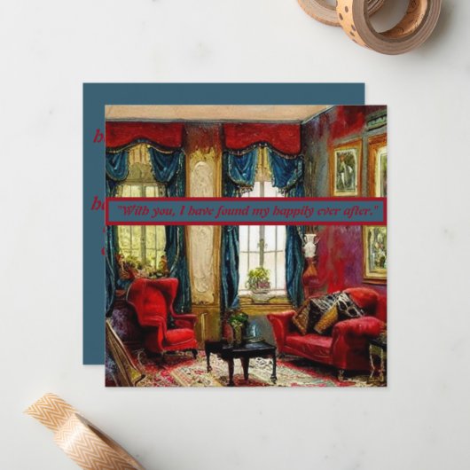 Carte De Correspondance Script calligraphique : "Elegant Love" (Devant/Arrière en situation)