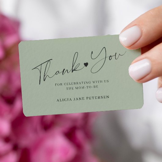 Carte De Correspondance Script de baby shower budgétaire sage vert merci