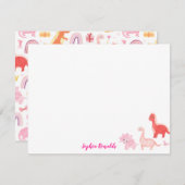 Carte De Correspondance Script de dinosaure Dino Magenta Rose (Devant / Derrière)
