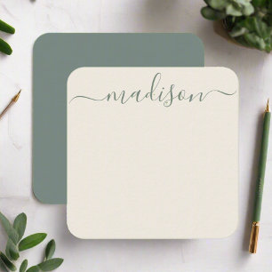 Carte De Correspondance Script de typographie verte minimaliste élégante