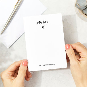 Carte De Correspondance Script Décontracté noir et blanc et coeur avec amo