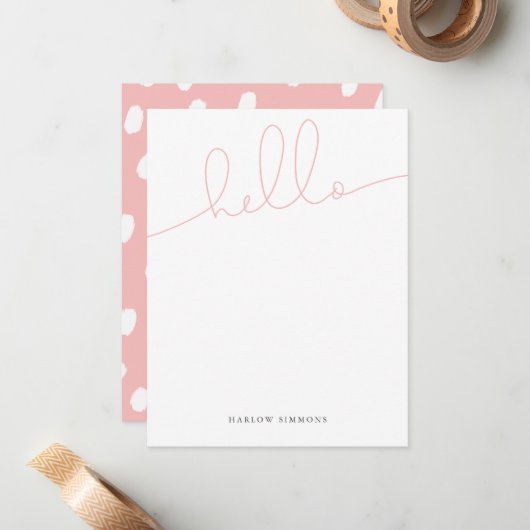 Carte De Correspondance Script d'HELLO rose moderne (Devant/Arrière en situation)