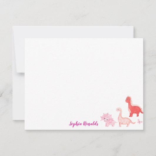 Carte De Correspondance Script Dino Dinosaure Magenta Rose (Devant)