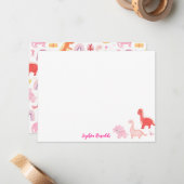 Carte De Correspondance Script Dino Dinosaure Magenta Rose (Devant/Arrière en situation)