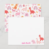 Carte De Correspondance Script Dino Dinosaure Magenta Rose (Devant / Derrière)