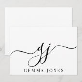 Carte De Correspondance Script élégant Premier Monogramme noir sur blanc (Devant / Derrière)