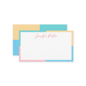 Carte De Correspondance Script manuscrit moderne bleu vert rose jaune (Devant/Arrière en situation)