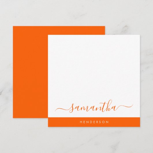 Carte De Correspondance Script manuscrit orange simple (Devant / Derrière)