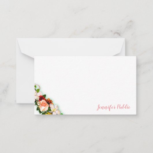 Carte De Correspondance Script manuscrit Texte Elégant Aquarelle Fleurs (Devant)