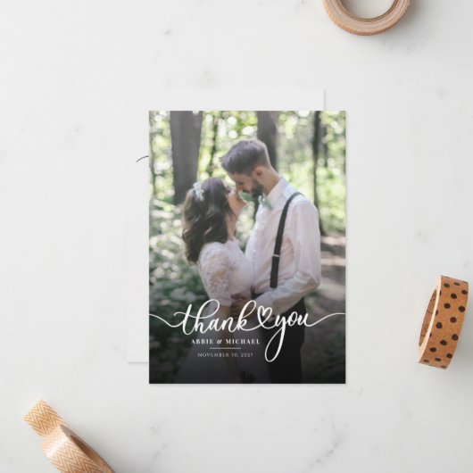 Carte De Correspondance Script mariage de Merci photo (Devant/Arrière en situation)