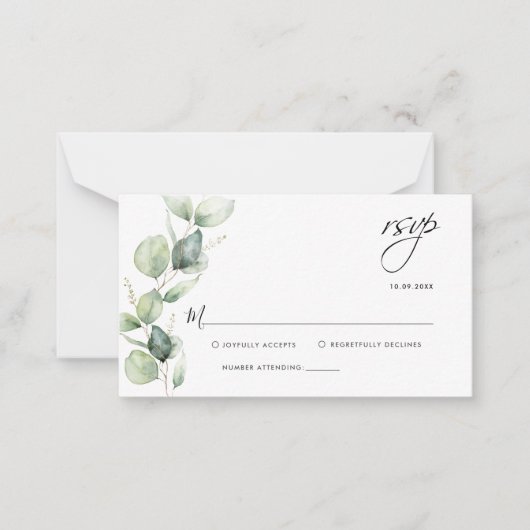 Carte De Correspondance Script Mariage Eucalyptus Greenery RSVP (Devant)