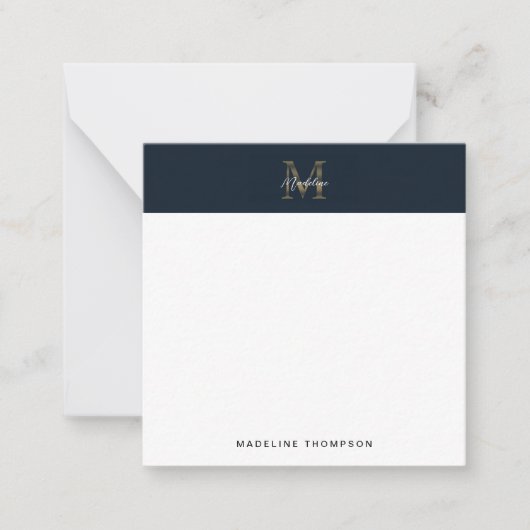 Carte De Correspondance Script Metallic Navy Gold Monogram Square Mini (Devant)