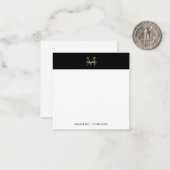 Carte De Correspondance Script Métallique Noir Monogramme Carré Mini (Devant/Arrière en situation)