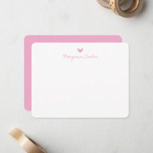 Carte De Correspondance Script Minimaliste Cœur Rose Personnalisé Arrondi