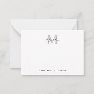 Carte De Correspondance Script minimaliste moderne Monogramme gris noir