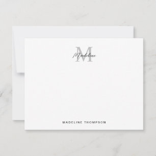 Carte De Correspondance Script minimaliste moderne Monogramme gris noir