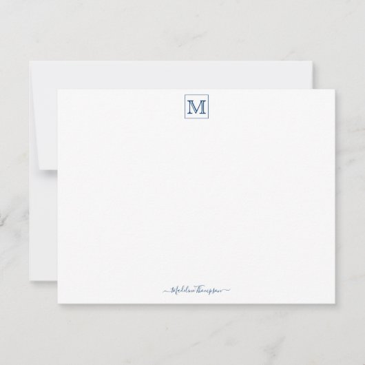 Carte De Correspondance Script moderne Initial Monogramme bleu marine (Devant)