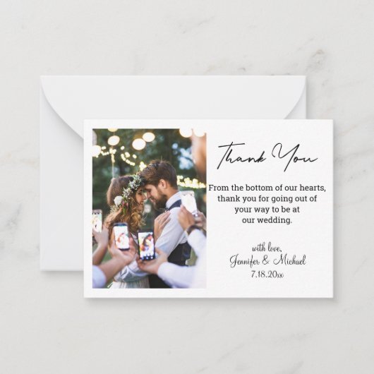 Carte De Correspondance script moderne mariage photo merci chic (Devant)