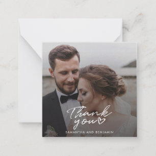 Carte De Correspondance Script moderne Mariage photo simple Merci