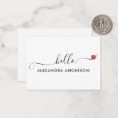 Carte De Correspondance Script moderne minimal Hello Coeur (Devant/Arrière en situation)