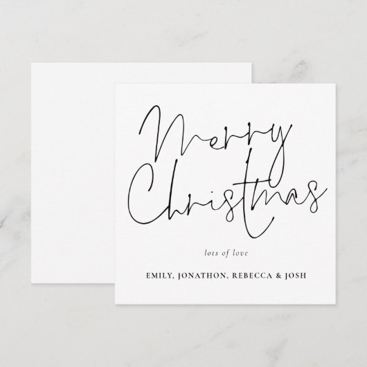 Carte De Correspondance Script moderne Noir Blanc Joyeux Noël (Devant / Derrière)