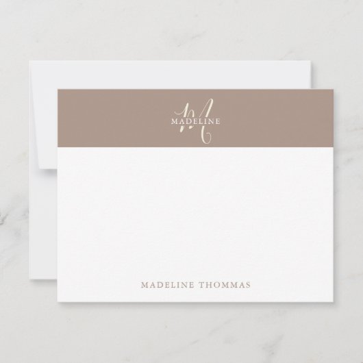 Carte De Correspondance Script Monogramme Beige Chaud (Devant)