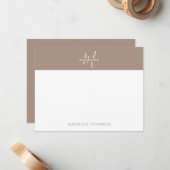 Carte De Correspondance Script Monogramme Beige Chaud (Devant/Arrière en situation)