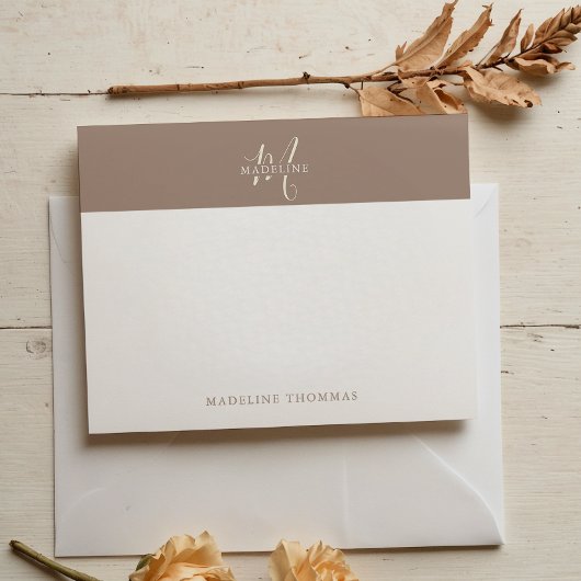 Carte De Correspondance Script Monogramme Beige Chaud