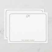 Carte De Correspondance Script Monogramme jolie famille papeterie vert (Devant / Derrière)