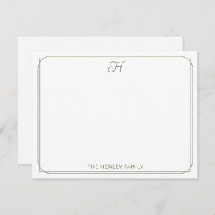 Carte De Correspondance Script Monogramme jolie famille papeterie vert