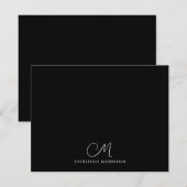 Carte De Correspondance Script Monogramme moderne Noir (Devant / Derrière)