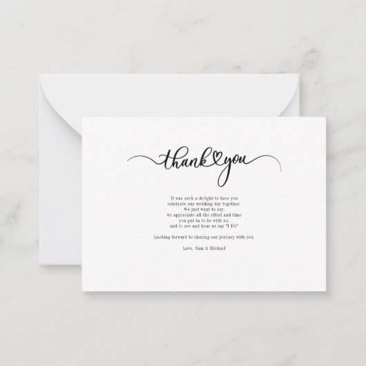 Carte De Correspondance Script photo mariage Merci moderne (Dos)