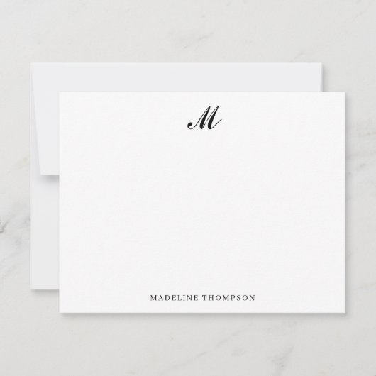 Carte De Correspondance Script simple moderne élégant Noir Nom du monogram (Devant)