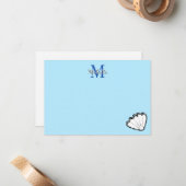 Carte De Correspondance Seashell Sketch White And Blue Monogram (Devant/Arrière en situation)